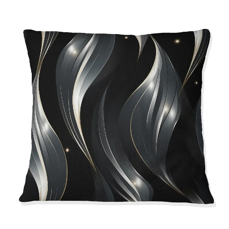 Designart "Deep Black Silver Elegance IV" Glam Printed Throw Pillow