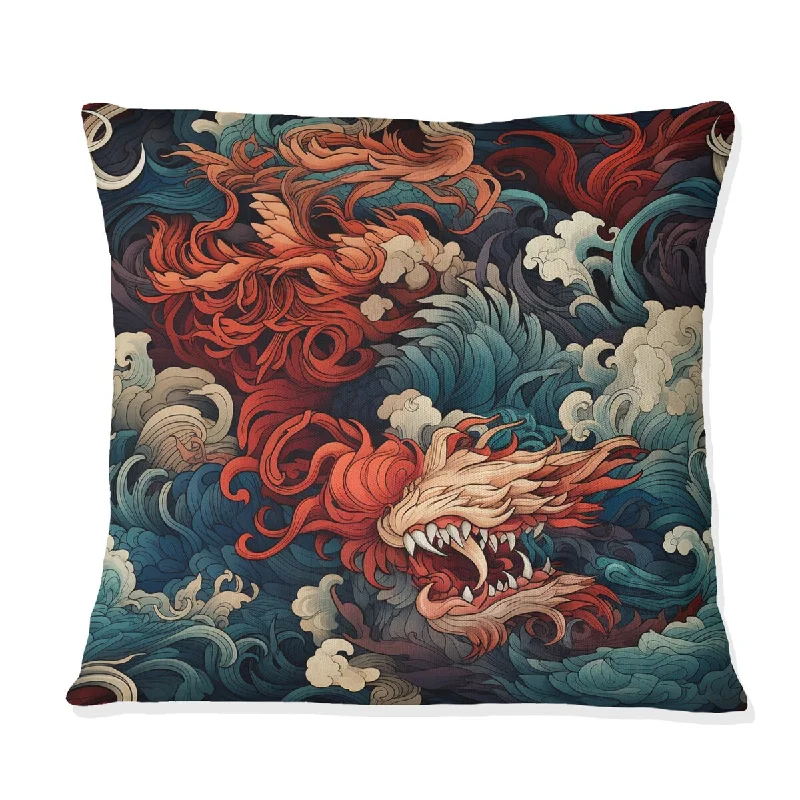 Designart "Dragon Motifs" Japanese Printed Throw Pillow