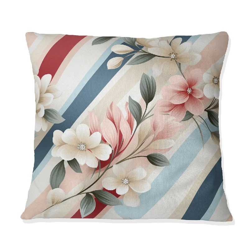 Designart "Elegant Elegant Floral Striped Pattern" Striped Printed Throw Pillow