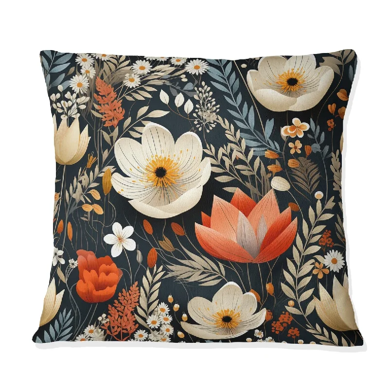 Designart "Elegant White Country Blossum Charm " Floral Printed Throw Pillow