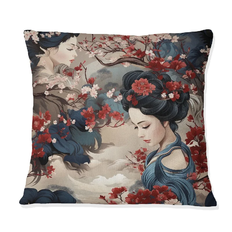 Designart "Geisha Grace" Oriental Printed Throw Pillow