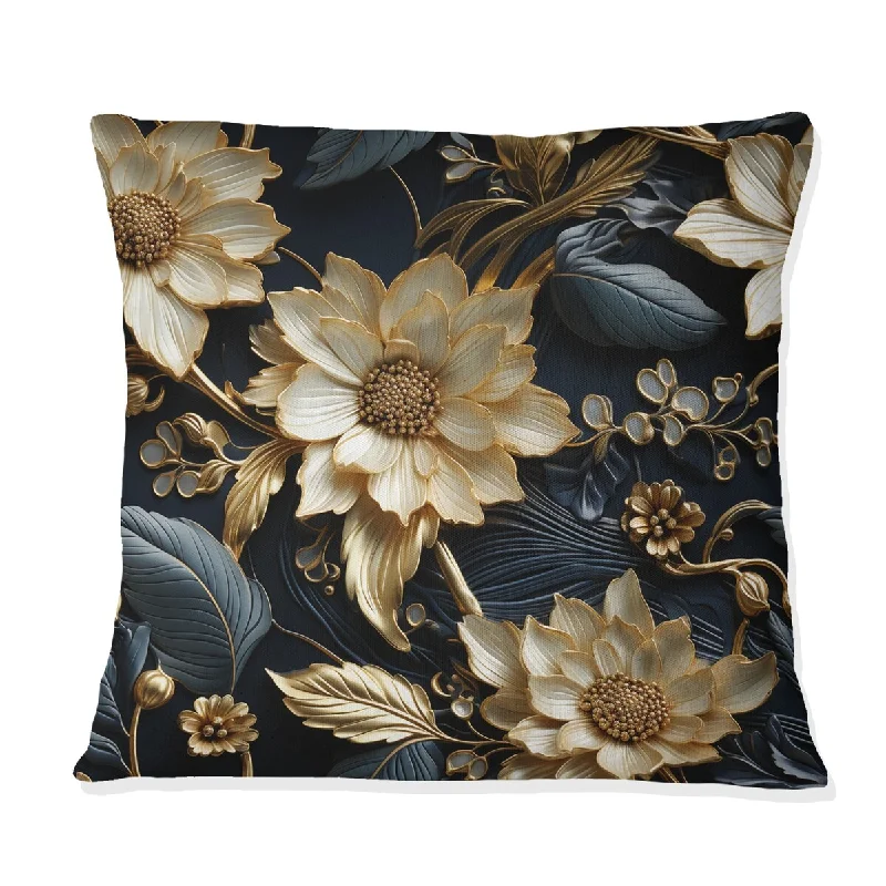 Designart "Gilded Imperial Flair I" Oriental Floral Printed Throw Pillow