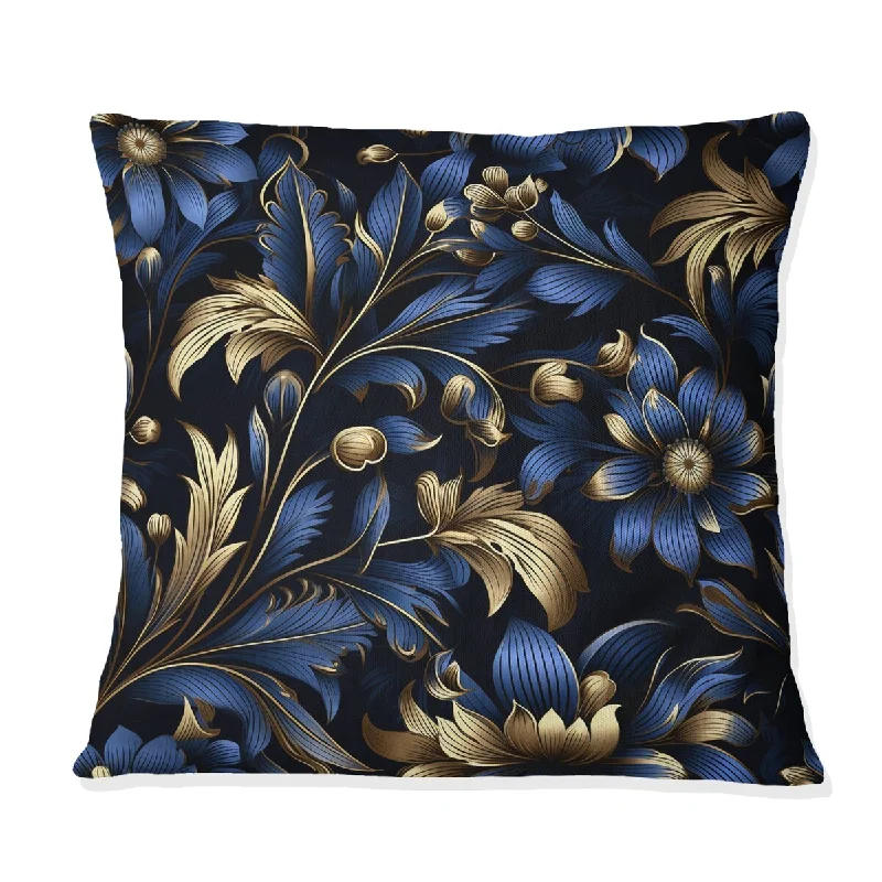 Designart "Gold And Blue Luxury Damask Serenade II" Damask Printed Throw Pillow