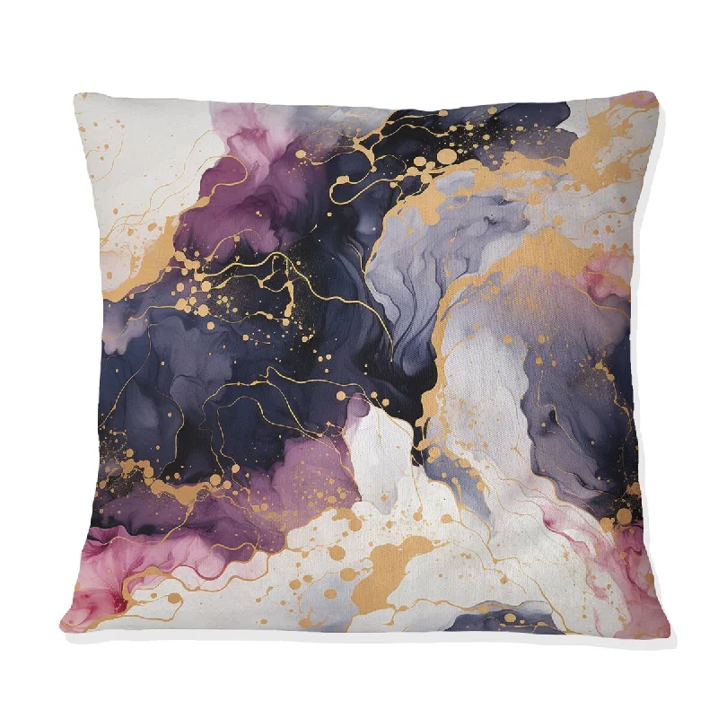 Designart "Gold Cosmic Intrigue Marble Mirage" Marble Printed Throw Pillow