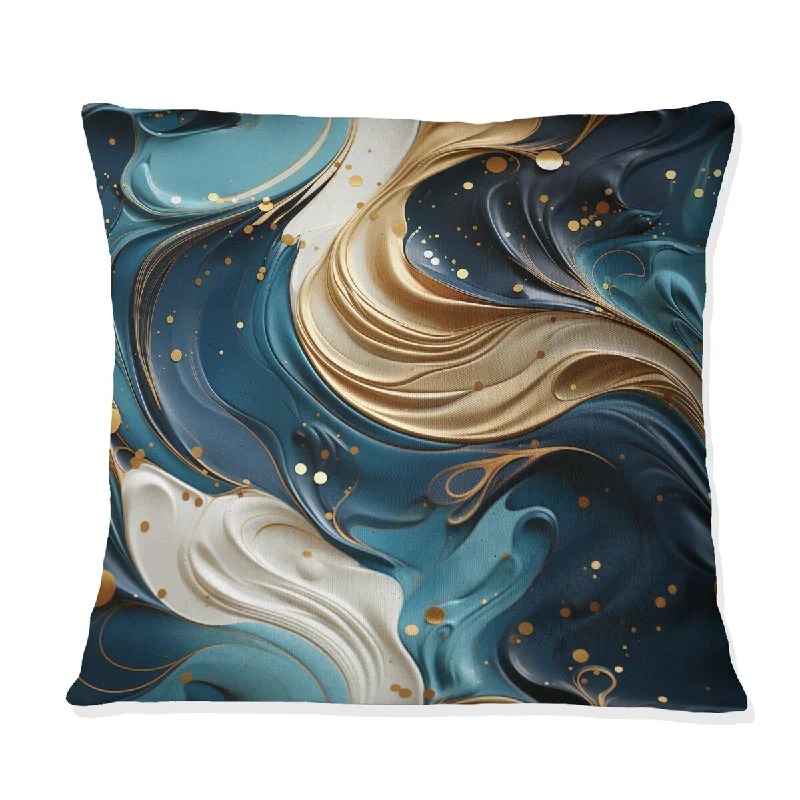 Designart "Gold Veins And Blue Marble Pattern" Marble Printed Throw Pillow