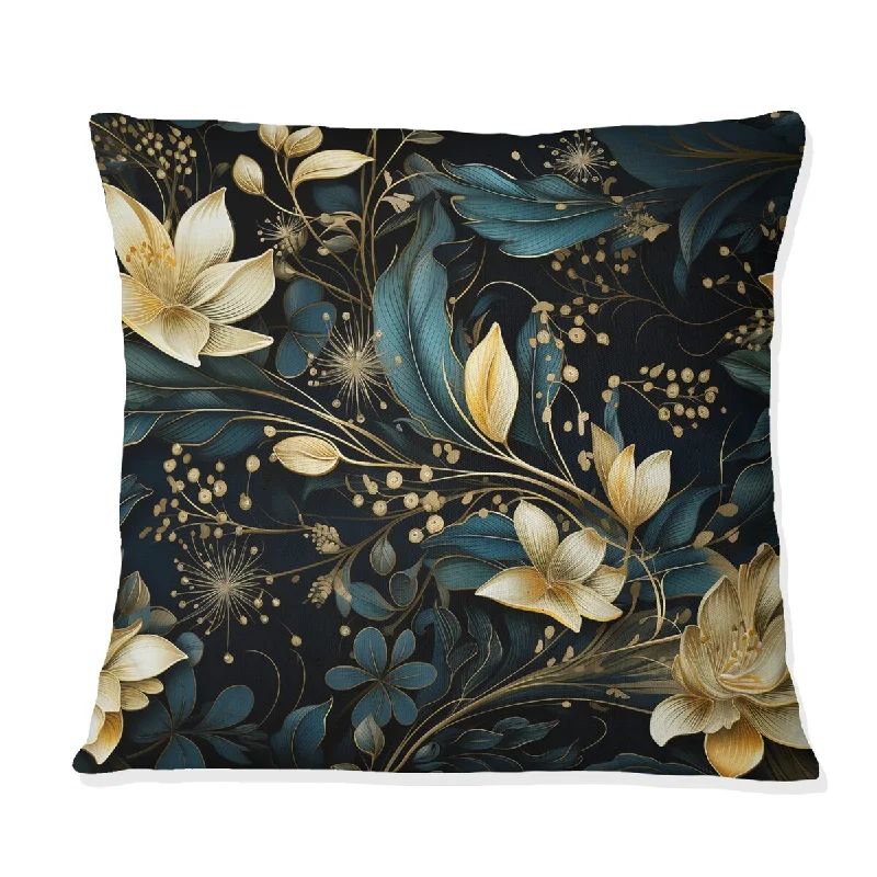 Designart "Golden Night Flowers Paisley I" Paisley Printed Throw Pillow