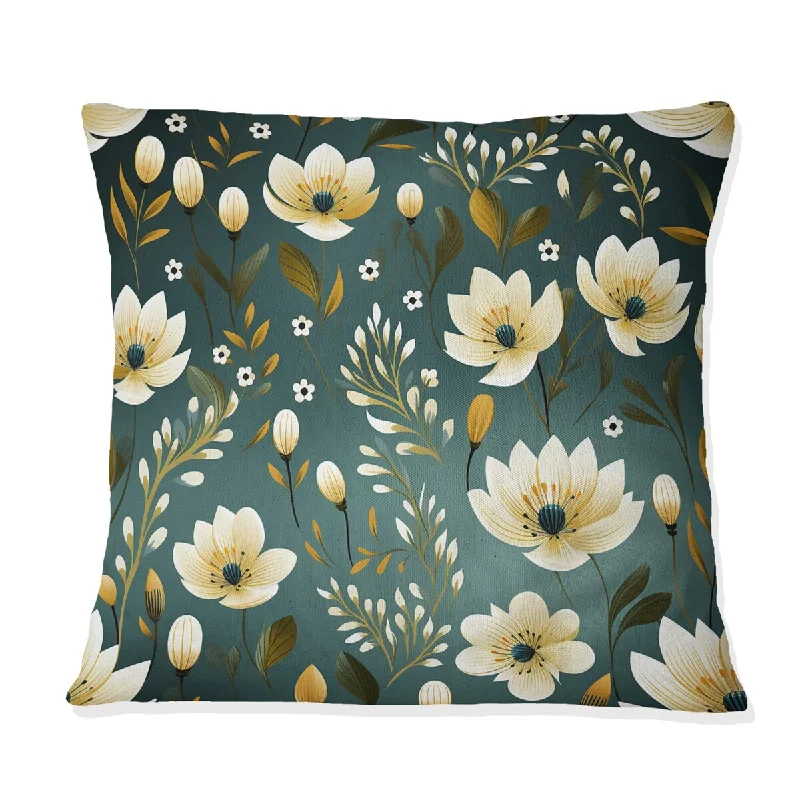 Designart "Green And White Allure Daffodil Pattern" Floral Printed Throw Pillow