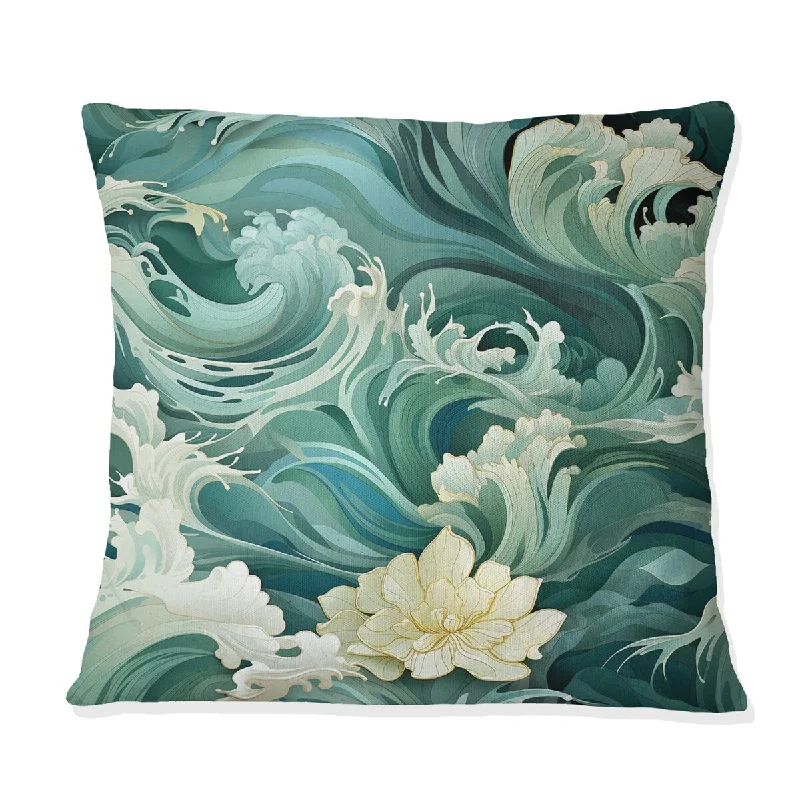 Designart "Green Aquamarine Cascade Chann" Coastal Printed Throw Pillow