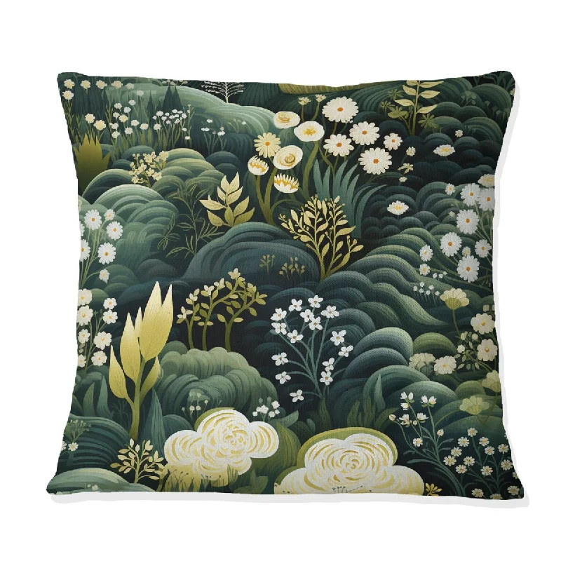 Designart "Green Forest Botanical Pattern" Botanical Printed Throw Pillow