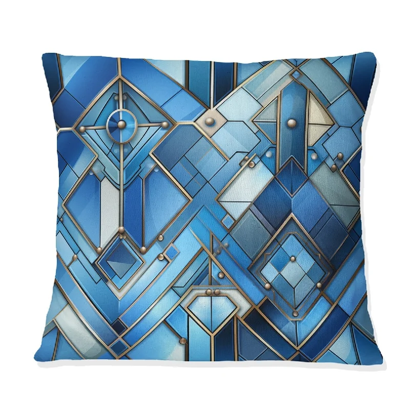 Designart "Industrial Blue Futuristic Symmetry I" Geometric Printed Throw Pillow