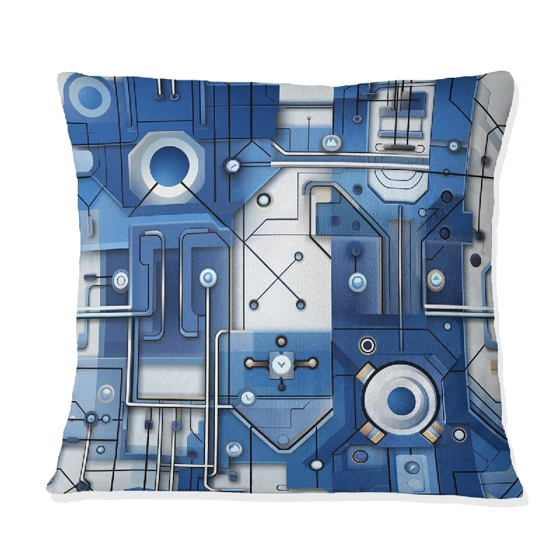 Designart "Industrial Blue Futuristic Symmetry II" Geometric Printed Throw Pillow