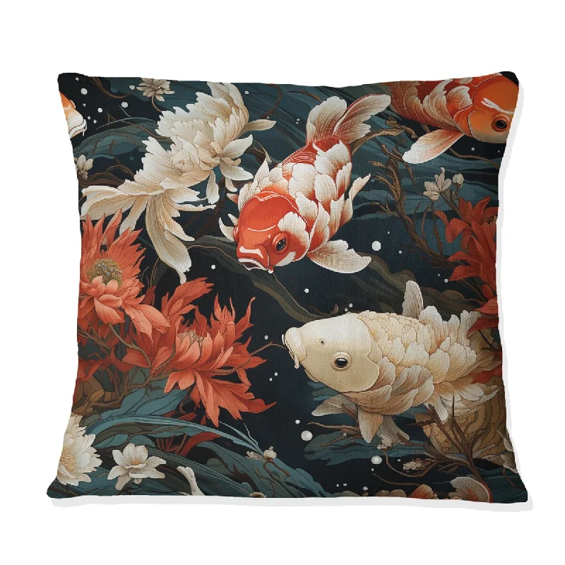 Designart "Koi Pond Reflections I" Chinese Printed Throw Pillow