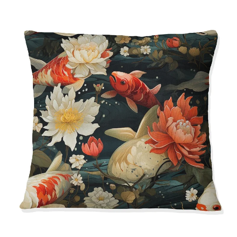 Designart "Koi Pond Reflections II" Chinese Printed Throw Pillow