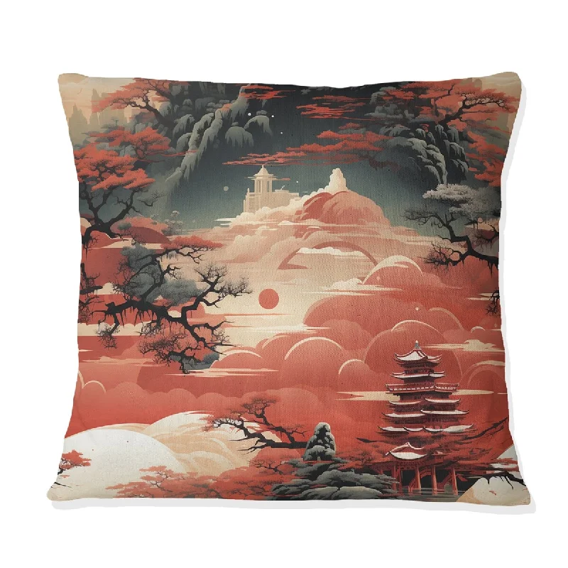 Designart "Light Red Torii Gate Japanese Pattern" Japanese Printed Throw Pillow