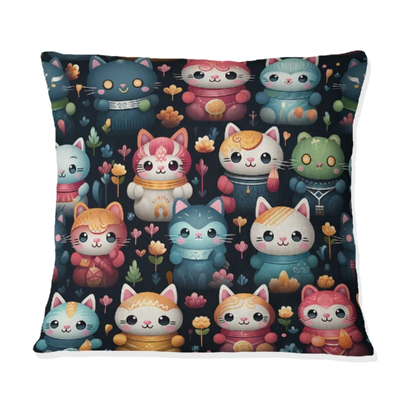 Designart "Maneki Neko Lucky Cat For Children" Animal Printed Throw Pillow