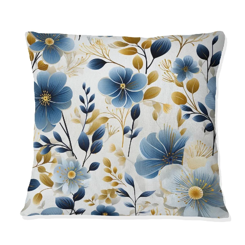 Designart "Meadow Blue And Beige Floral Pattern II" Floral Printed Throw Pillow