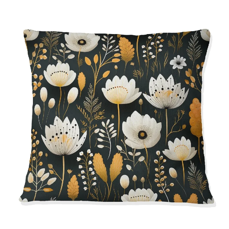 Designart "Meadow Yellow And Black Floral Pattern" Floral Printed Throw Pillow