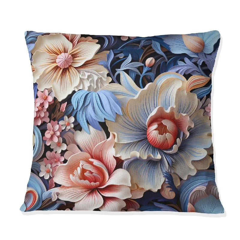 Designart "Mediterranean Escape Floral Pattern In Blue " Floral Printed Throw Pillow