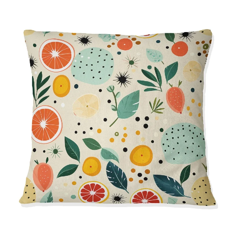 Designart "Midcentury Pastel Fruits Pattern II" Midcentury Printed Throw Pillow