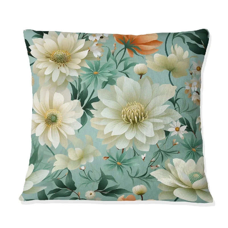 Designart "Mint Poppies Motifs" Floral Printed Throw Pillow