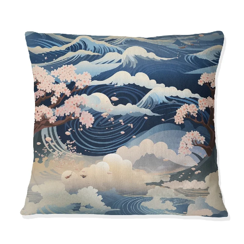 Designart "Mount Fuji Horizons Indigo Pattern" Coastal Printed Throw Pillow