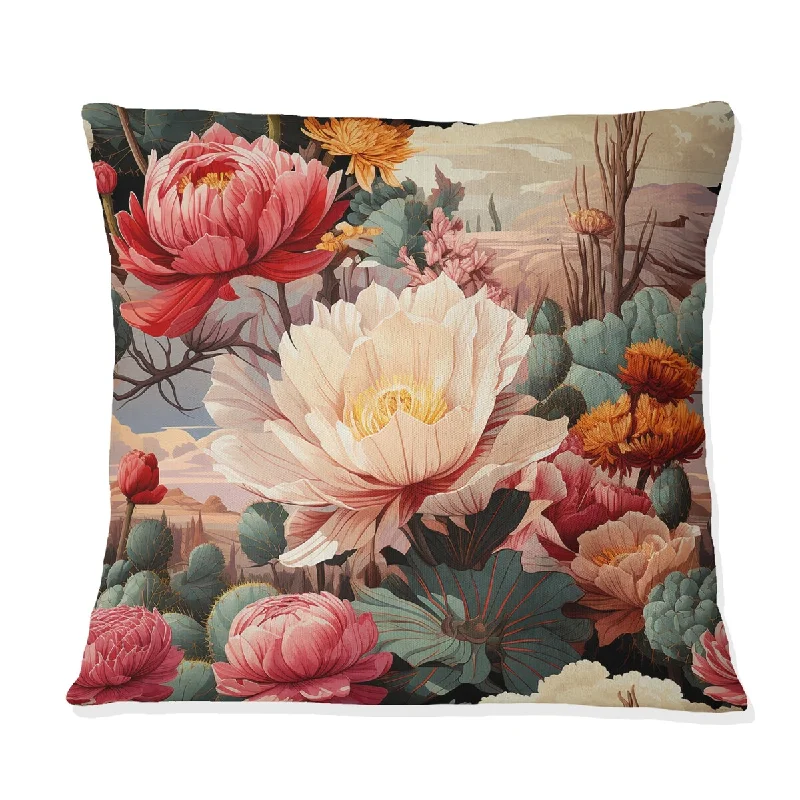 Designart "Multicolor Desert Bloom Floral Pattern" Floral Printed Throw Pillow