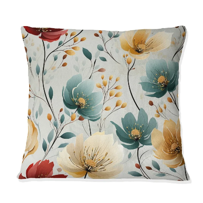 Designart "Multicolor Minimalist Blooms Floral Pattern" Floral Printed Throw Pillow