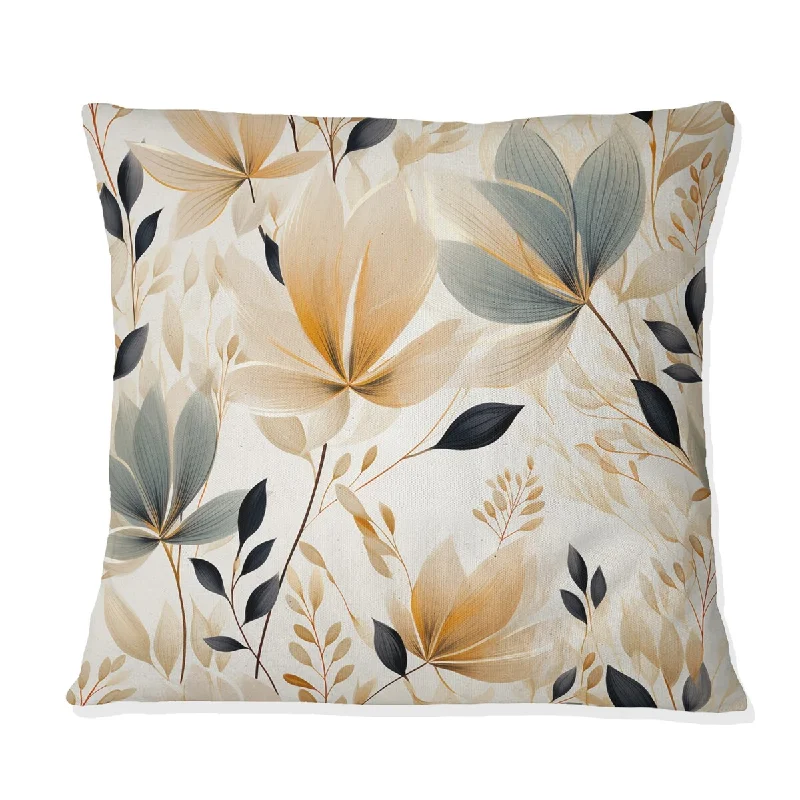 Designart "Neutral Leaves I" Plants Printed Throw Pillow