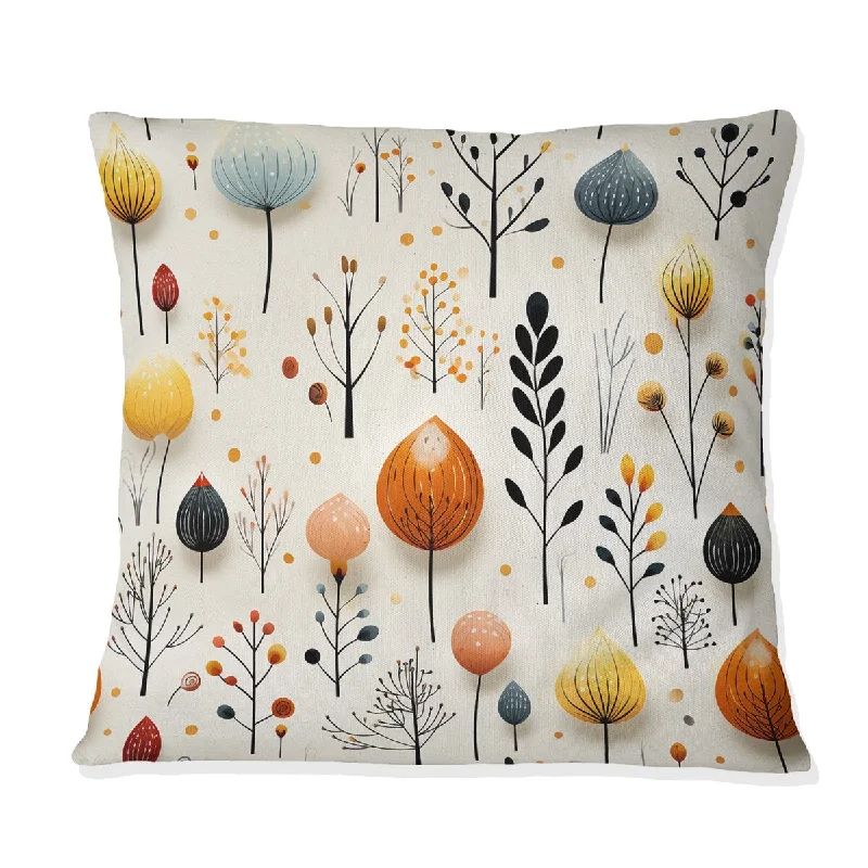 Designart "Nordic Grace Orange Floral Harmony I" Floral Printed Throw Pillow