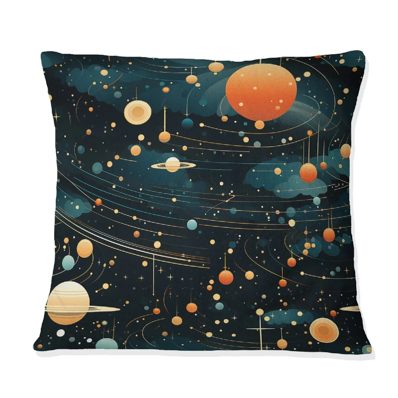 Designart "Orange And Blue Science Fiction Spots" Abstract Printed Throw Pillow