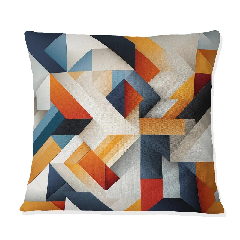 Designart "Orange And Grey Geometric Fusion " Geometric Printed Throw Pillow