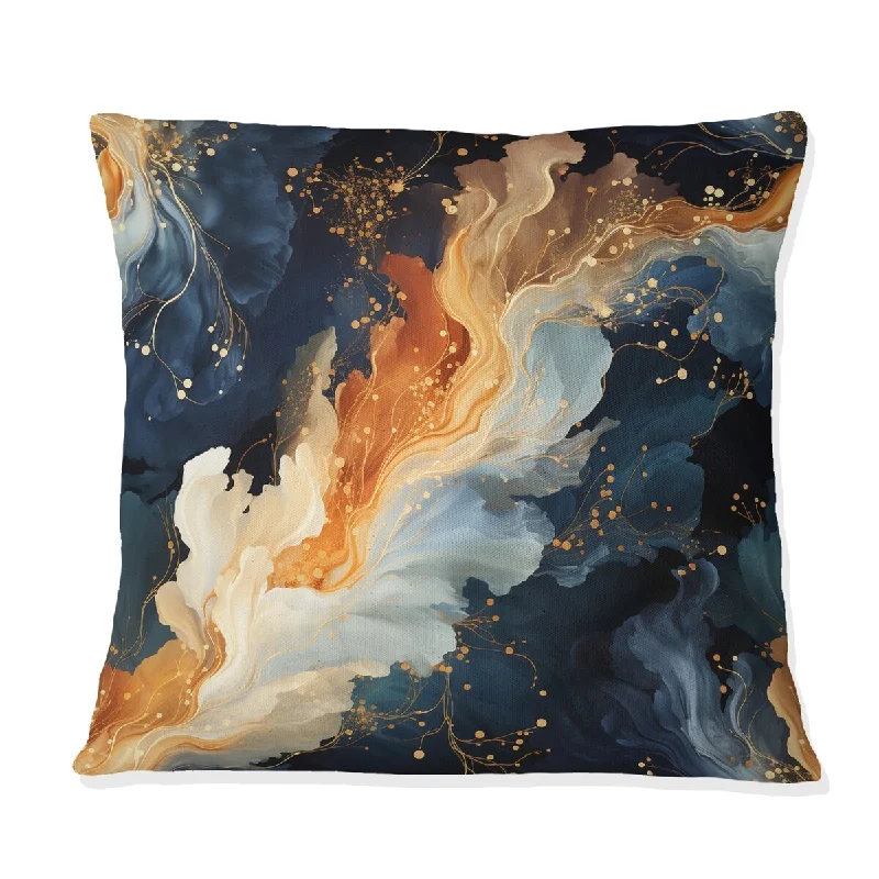 Designart "Orange And Teal Astral Marble Dreams " Marble Printed Throw Pillow