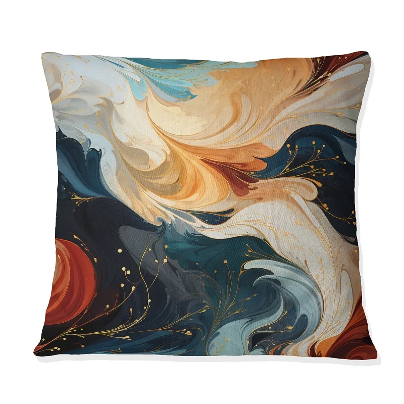 Designart "Orange And Teal Bohemian Marble Whirl" Marble Printed Throw Pillow