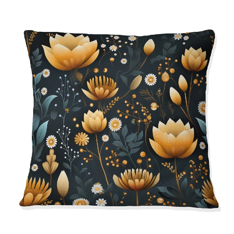 Designart "Orange Boho Chic Floral Pattern" Floral Printed Throw Pillow