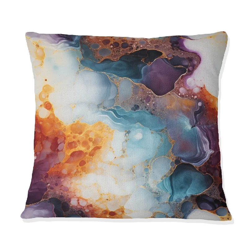 Designart "Orange Galactic Dreams Marble Dreams" Marble Printed Throw Pillow