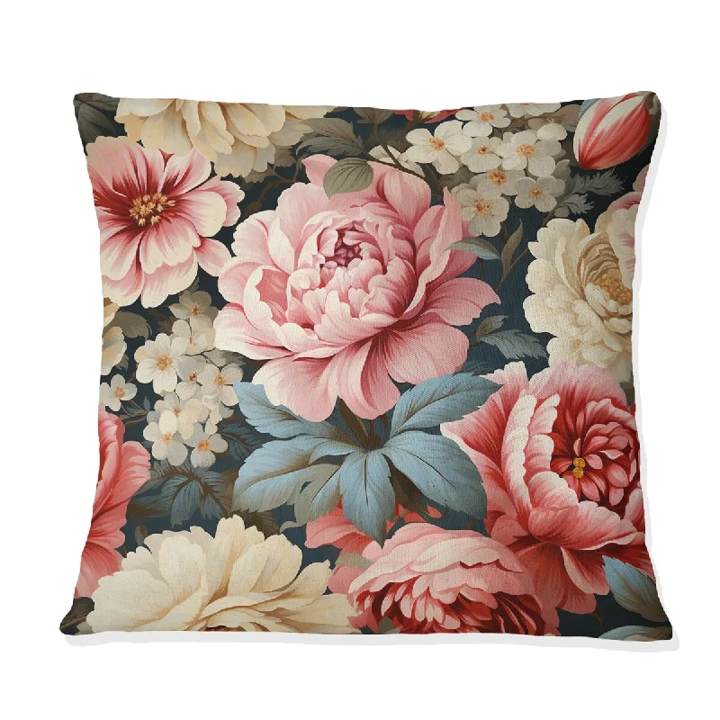 Designart "Pastel Pink And Beige Garden Floral Pattern" Floral Printed Throw Pillow