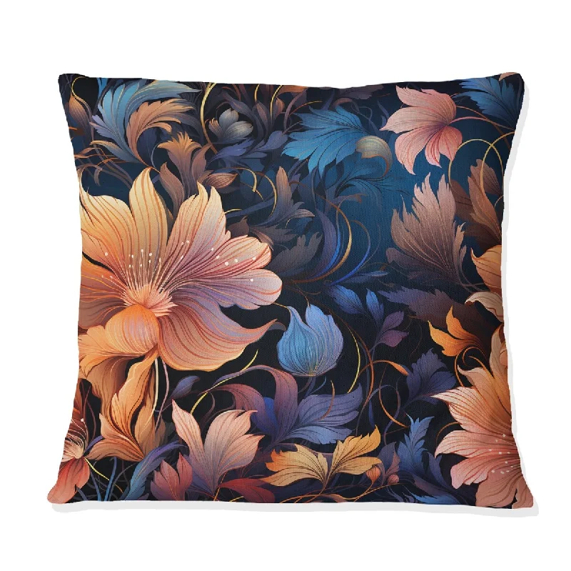 Designart "Peach And Blue Mystic Aura Floral Fantasy Magic" Floral Printed Throw Pillow