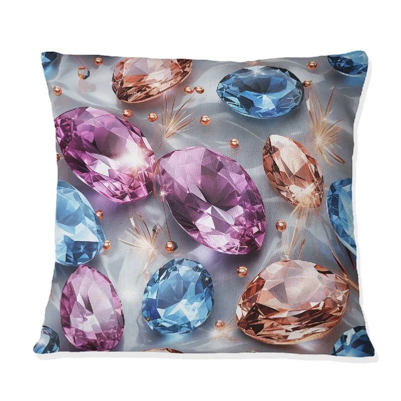 Designart "Pink And Blue Crystal Glamour Brilliance" Glam Printed Throw Pillow