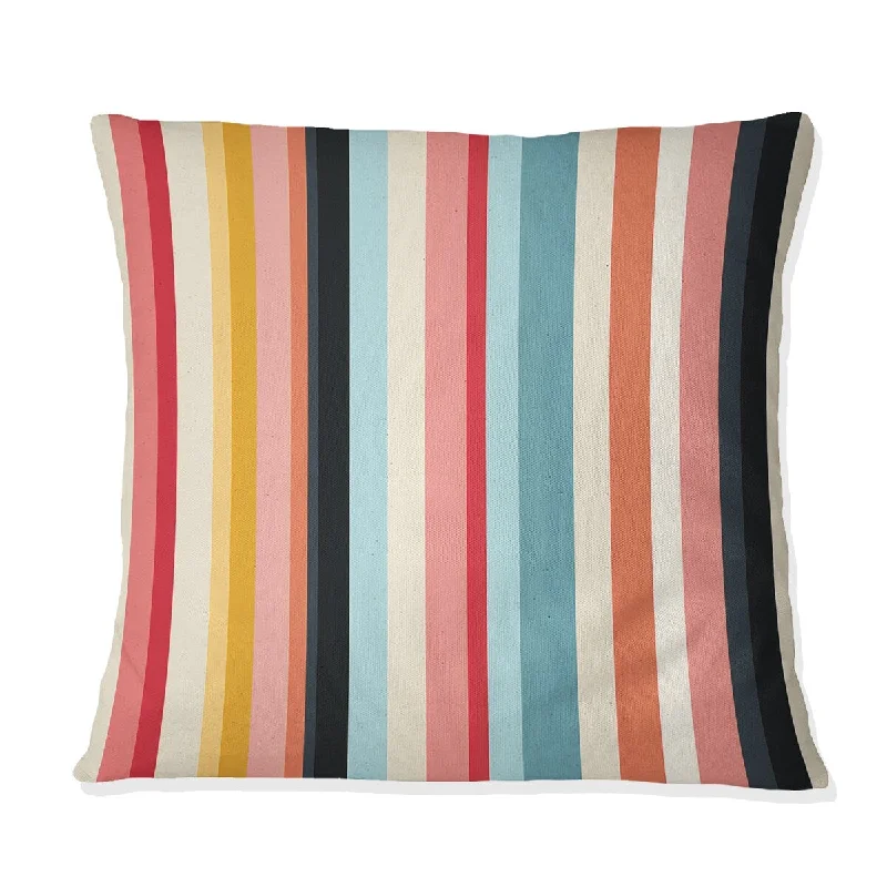 Designart "Pink And Blue Nostalgia Striped Pattern I" Striped Printed Throw Pillow