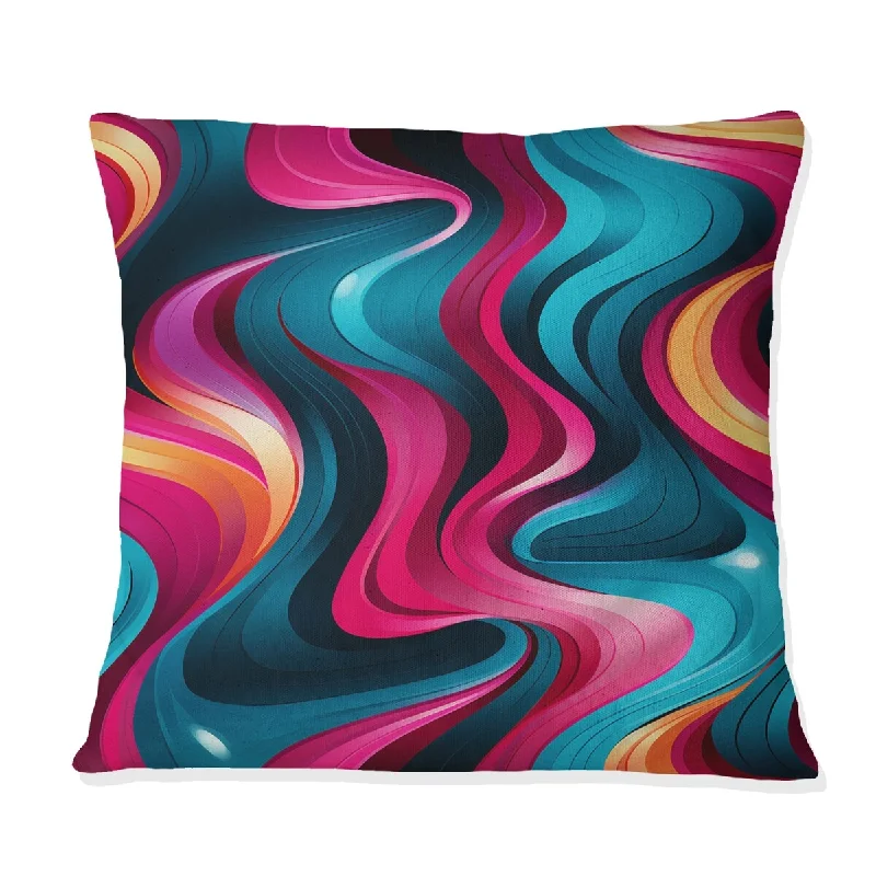 Designart "Pink And Blue Retro Waves I" Geometric Printed Throw Pillow