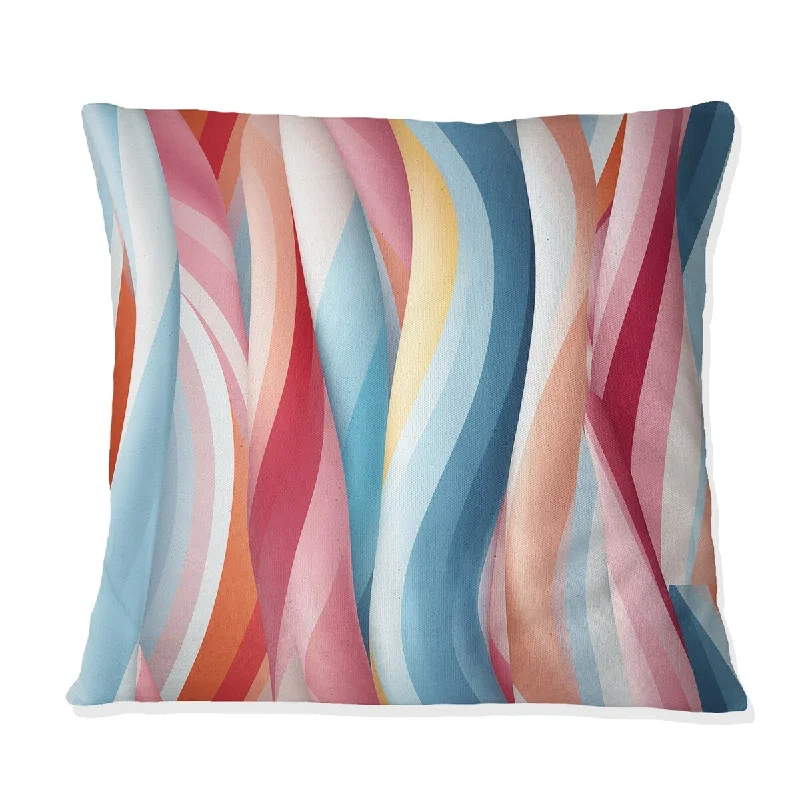 Designart "Pink Energetic Curved Lines Mirage I" Striped Printed Throw Pillow