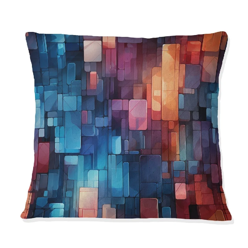 Designart "Purple And Blue Matrix Cubes" Geometric Printed Throw Pillow