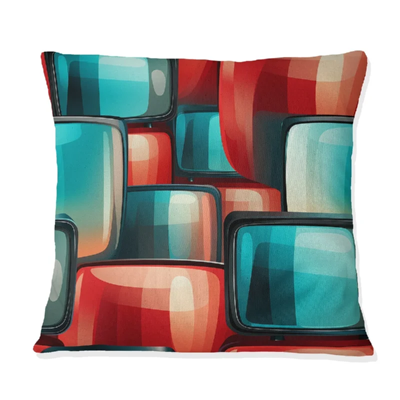 Designart "Red And Cyan Popart Retro Tv Patterns I" Abstract Printed Throw Pillow