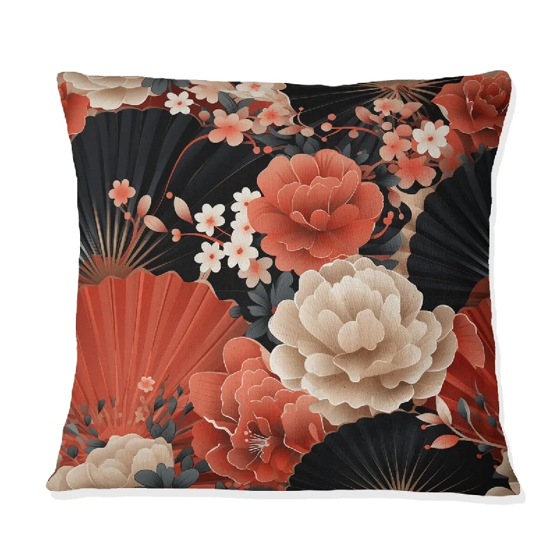 Designart "Red Geisha Japanese Pattern I" Japanese Printed Throw Pillow