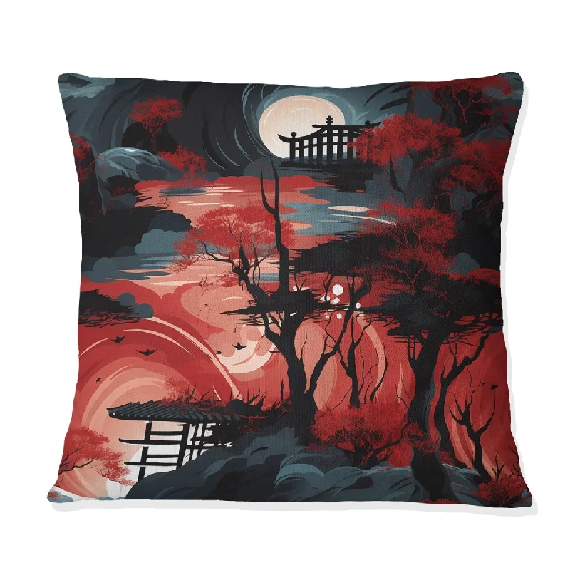 Designart "Red Torii Gate Japanese Pattern I" Japanese Printed Throw Pillow