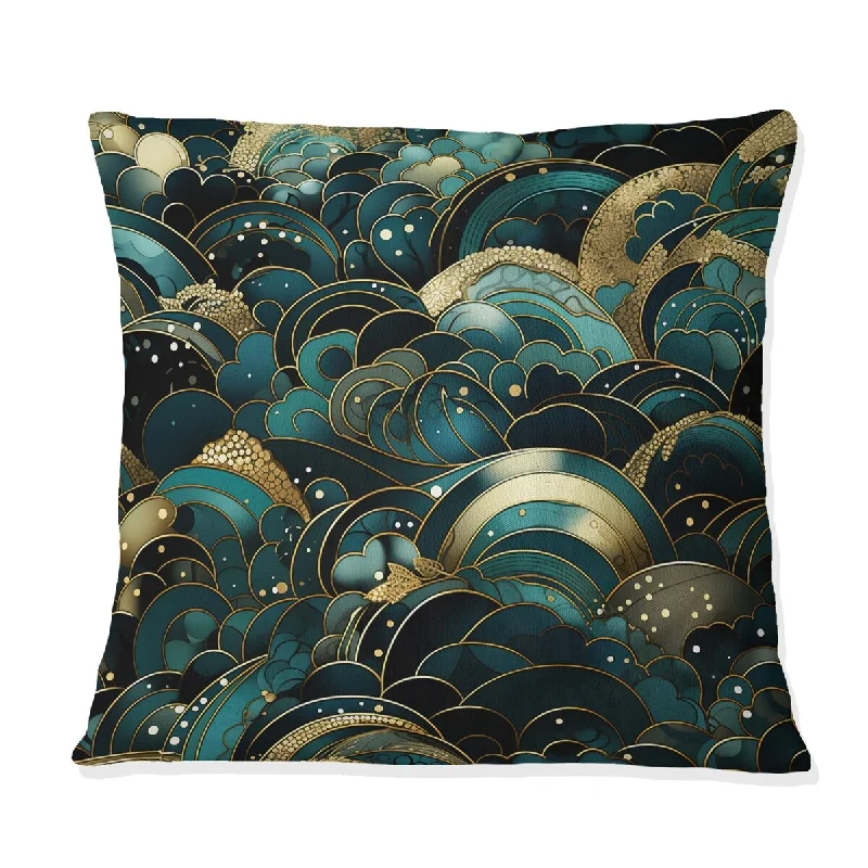 Designart "Rich Emerald And Gold Marble Pattern I" Marble Printed Throw Pillow