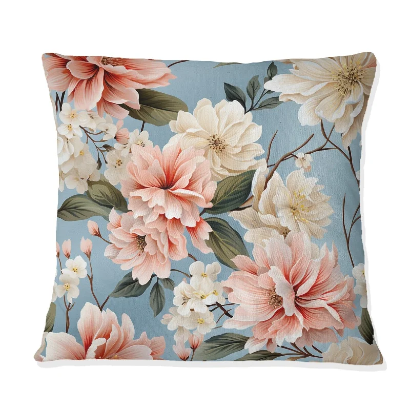 Designart "Romantic White And Pink Floral Symphony III" Floral Printed Throw Pillow