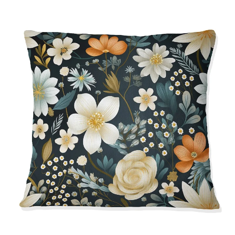 Designart "Rustic Enchanting White Floral Impression I" Floral Printed Throw Pillow