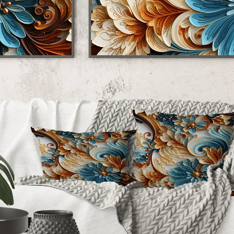 Designart "Rustic Paisley Gold Turquoise Gardens" Floral Printed Throw Pillow