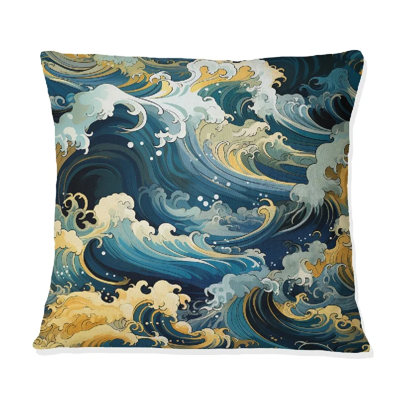 Designart "Sunrise Hokusai Waves Japanese Pattern III" Coastal Printed Throw Pillow